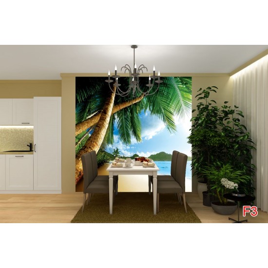 Photo mural close view with palms and a shore Photo mural close view with palms and a shore