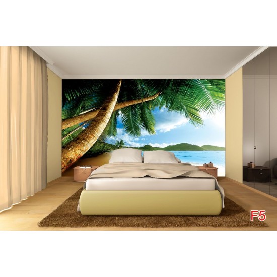 Photo mural close view with palms and a shore Photo mural close view with palms and a shore