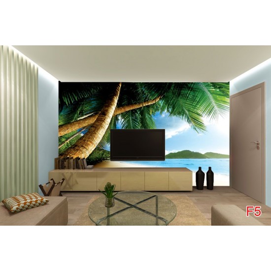 Photo mural close view with palms and a shore Photo mural close view with palms and a shore