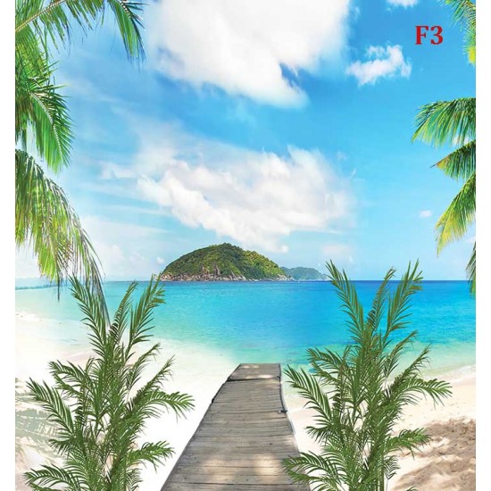 Wallpapers mural symmetrical seascape with palm trees and path