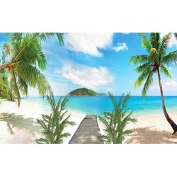 Wallpapers mural symmetrical seascape with palm trees and path