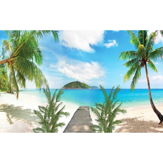 Wallpapers mural symmetrical seascape with palm trees and path