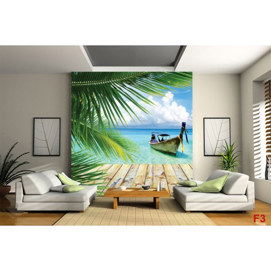 Wallpapers mural tropical view with boats