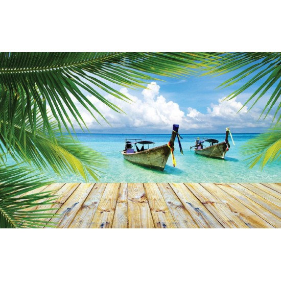 Wallpapers mural tropical view with boats