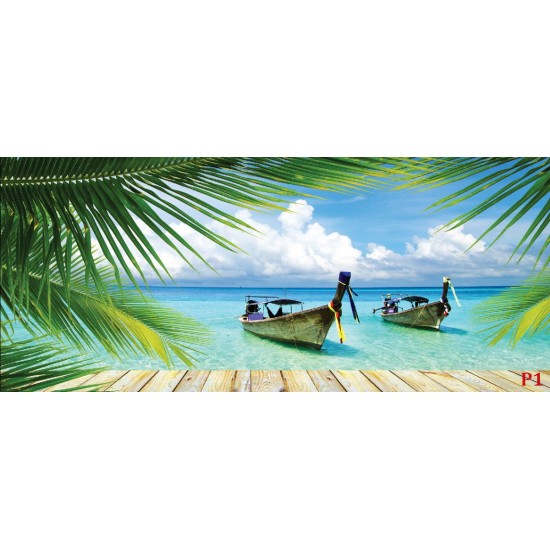 Wallpapers mural tropical view with boats