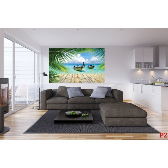 Wallpapers mural tropical view with boats