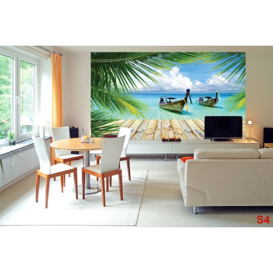 Wallpapers mural tropical view with boats