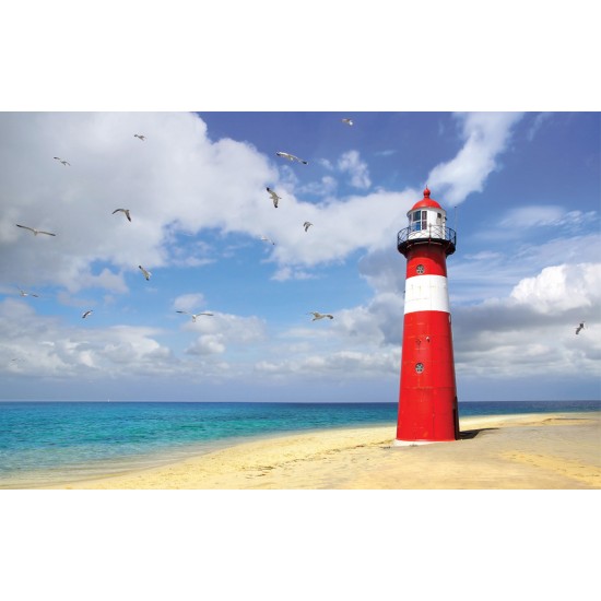 Wallpapers mural lighthouse on the coast in red Wallpapers mural lighthouse on the coast in red