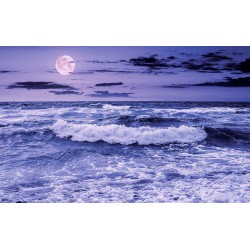 Photo mural sea waves and sunrise in blue and purple color