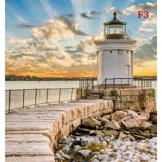 Photo mural white marine lighthouse near and sunset