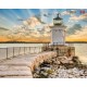 Photo mural white marine lighthouse near and sunset