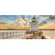 Photo mural white marine lighthouse near and sunset