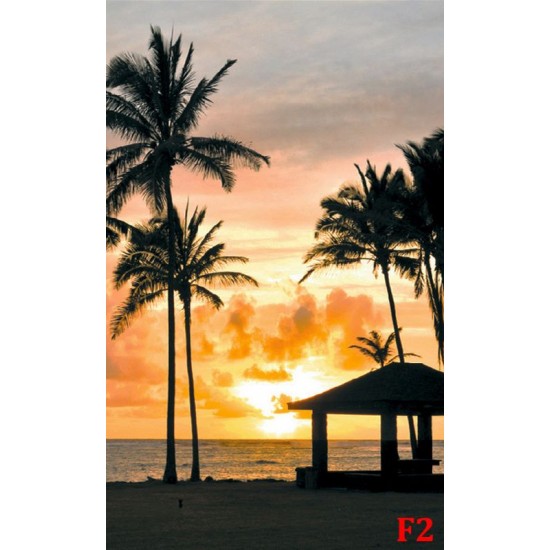 Wall murals sea coast palms with a city at night view