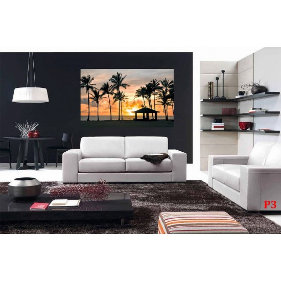 Wall murals sea coast palms with a city at night view
