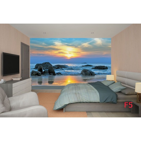 Wallpapers mural beautiful sea shore on sunset with blue shades