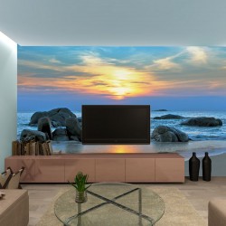 Wallpapers mural beautiful sea shore on sunset with blue shades