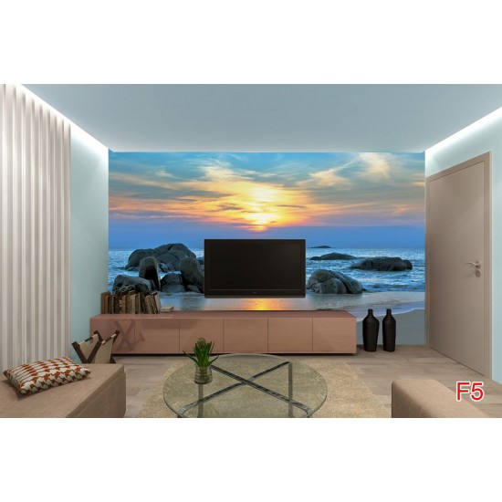 Wallpapers mural beautiful sea shore on sunset with blue shades