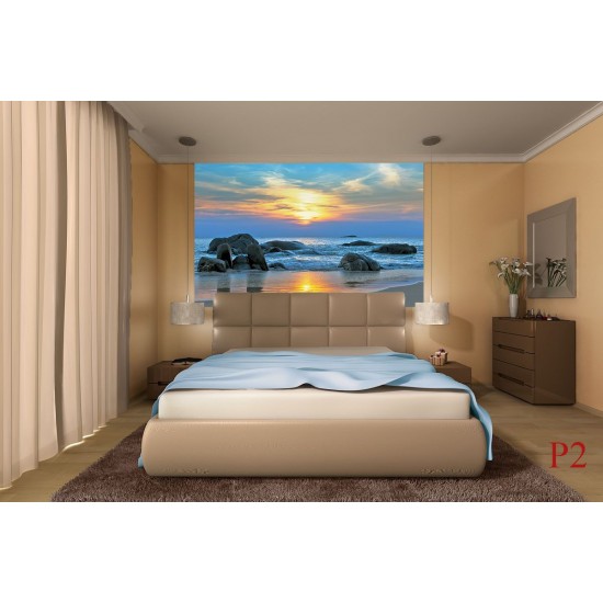 Wallpapers mural beautiful sea shore on sunset with blue shades
