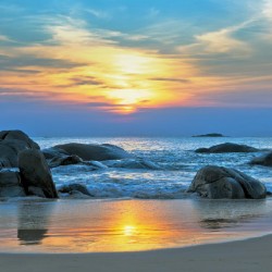Wallpapers mural beautiful sea shore on sunset with blue shades