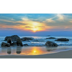 Wallpapers mural beautiful sea shore on sunset with blue shades Wallpapers mural beautiful sea shore on sunset with blue shades