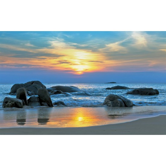 Wallpapers mural beautiful sea shore on sunset with blue shades