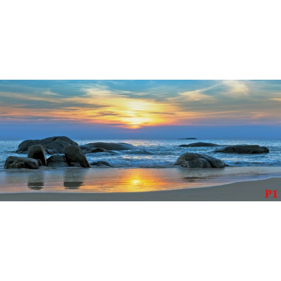 Wallpapers mural beautiful sea shore on sunset with blue shades