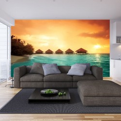 Wallpapers mural orange sky with sea sunset Wallpapers mural orange sky with sea sunset