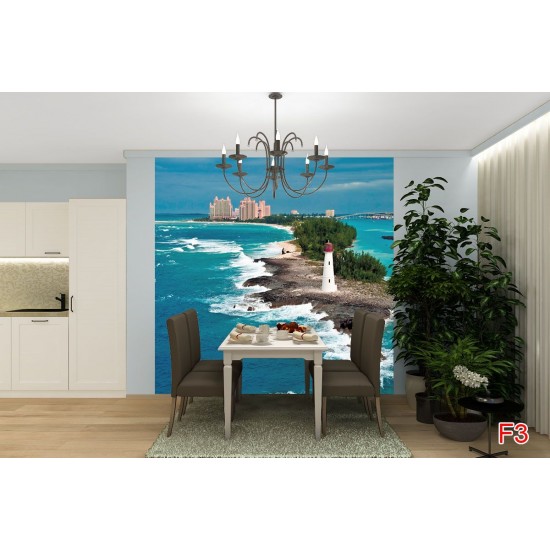 Wallpapers mural lighthouse with a beautiful town background