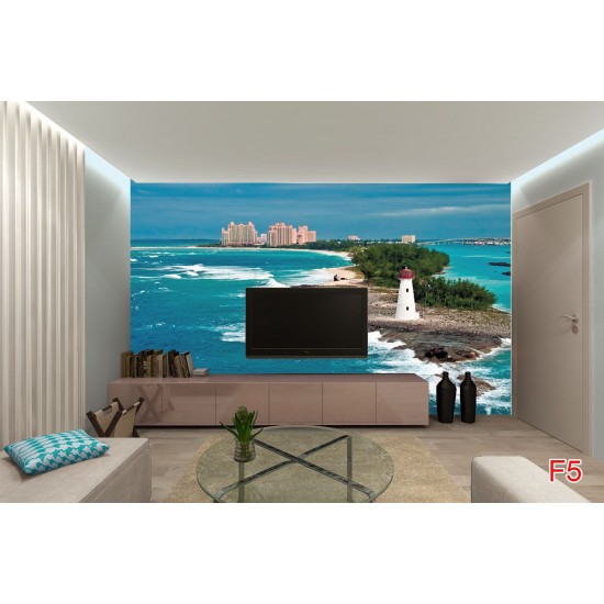 Wallpapers mural lighthouse with a beautiful town background