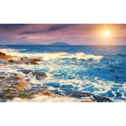 Wallpapers mural seashore with waves in sunset