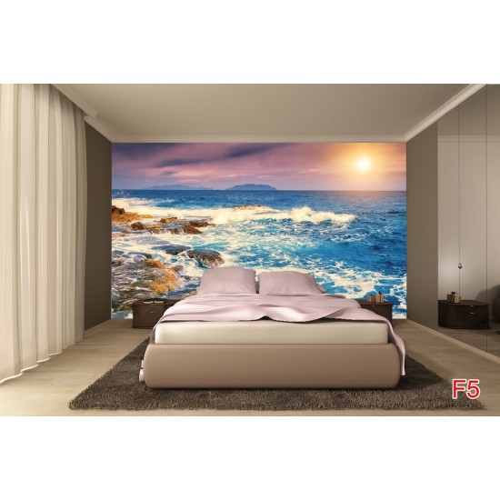 Wallpapers mural seashore with waves in sunset Wallpapers mural seashore with waves in sunset