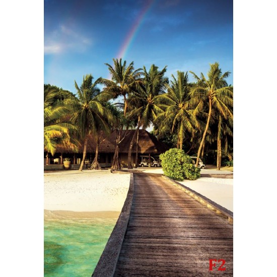 Wallpapers mural sea path with palms and rainbow Wallpapers mural sea path with palms and rainbow