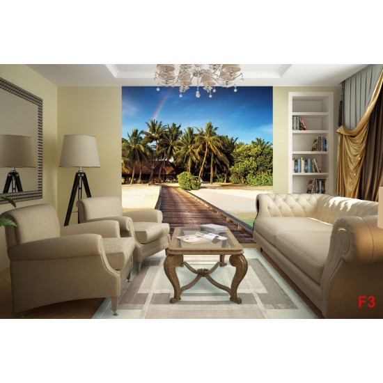 Wallpapers mural sea path with palms and rainbow Wallpapers mural sea path with palms and rainbow