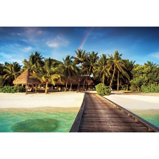 Wallpapers mural sea path with palms and rainbow Wallpapers mural sea path with palms and rainbow