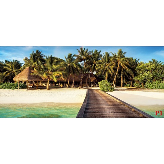 Wallpapers mural sea path with palms and rainbow Wallpapers mural sea path with palms and rainbow