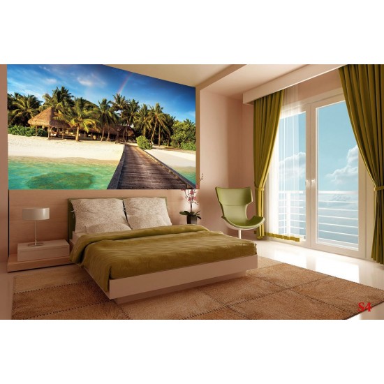 Wallpapers mural sea path with palms and rainbow Wallpapers mural sea path with palms and rainbow