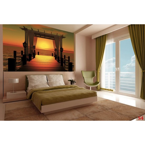 Wallpaper sea bridge with sunset in 2 colors