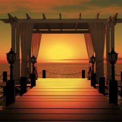 Wallpaper sea bridge with sunset in 2 colors