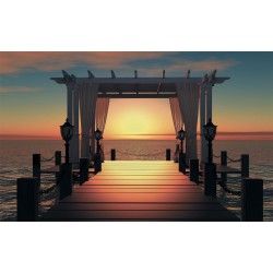 Wallpaper sea bridge with sunset in 2 colors Wallpaper sea bridge with sunset in 2 colors