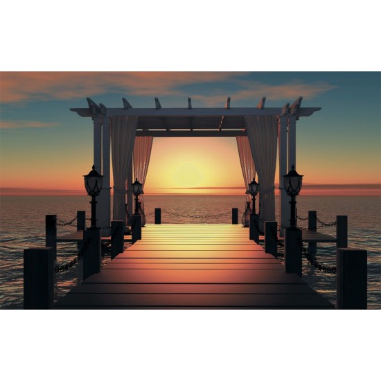 Wallpaper sea bridge with sunset in 2 colors