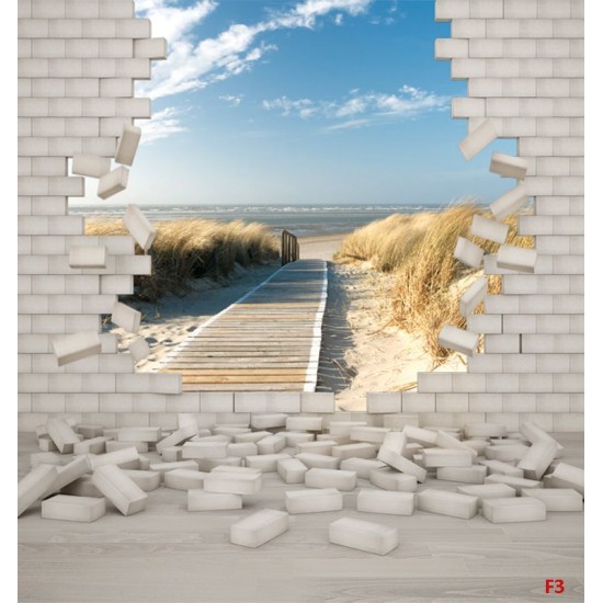 Wallpapers brick wall with view of sea path 