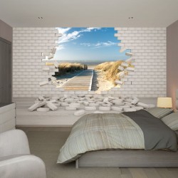 Wallpapers brick wall with view of sea path 