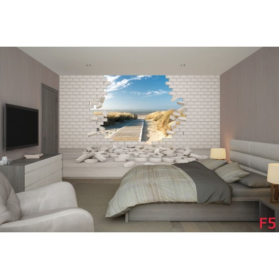 Wallpapers brick wall with view of sea path 