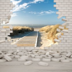 Wallpapers brick wall with view of sea path 