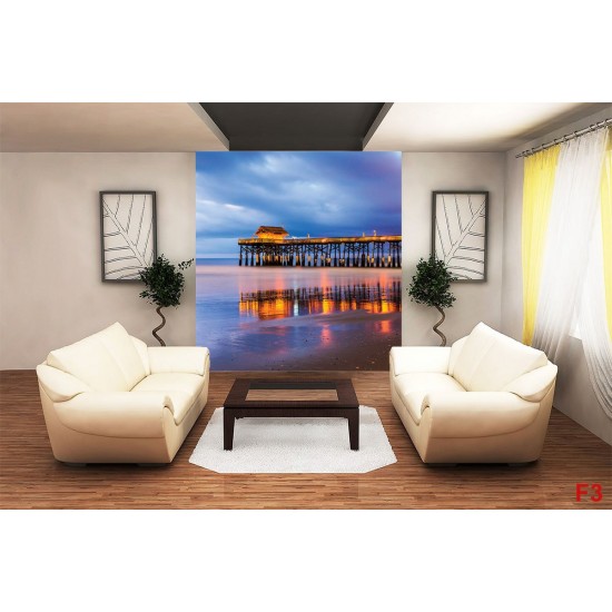 Wallpapers mural shining sea bridge night view Wallpapers mural shining sea bridge night view