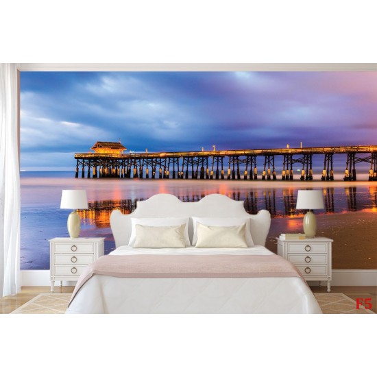 Wallpapers mural shining sea bridge night view Wallpapers mural shining sea bridge night view