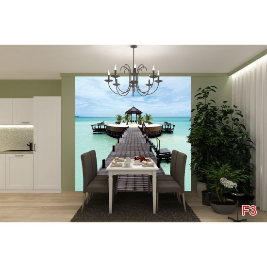 Wallpapers mural sea romance, palms with a bridge Wallpapers mural sea romance, palms with a bridge