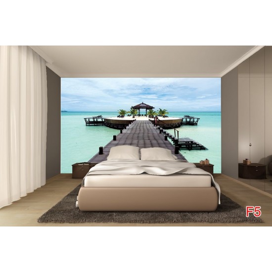 Wallpapers mural sea romance, palms with a bridge Wallpapers mural sea romance, palms with a bridge