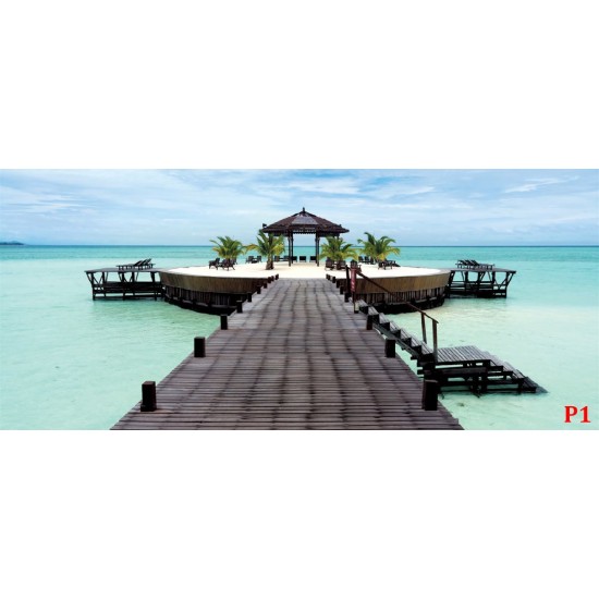 Wallpapers mural sea romance, palms with a bridge Wallpapers mural sea romance, palms with a bridge