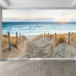 Photo mural path dunes beach at sunset